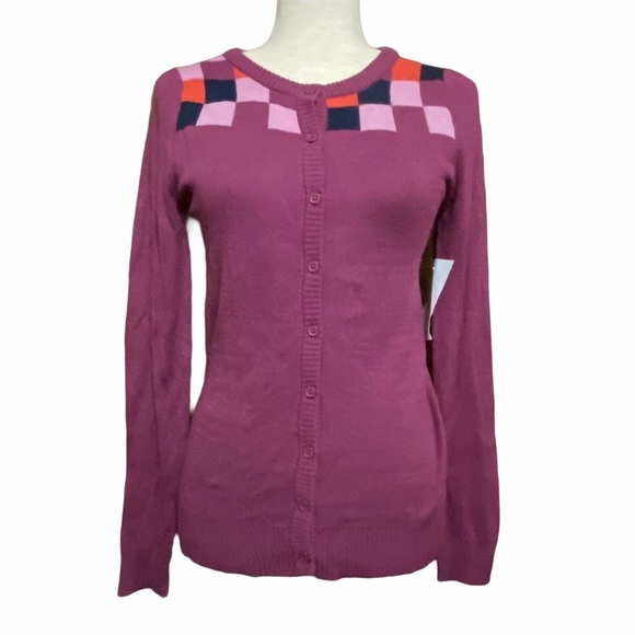 ModCloth Chicly Checkered‎ Intarsia Cardigan Small - Picture 1 of 9